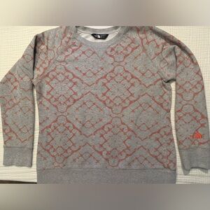 The North Face French Terry Geomteric Gray Orange Crew Neck Womens Size Large